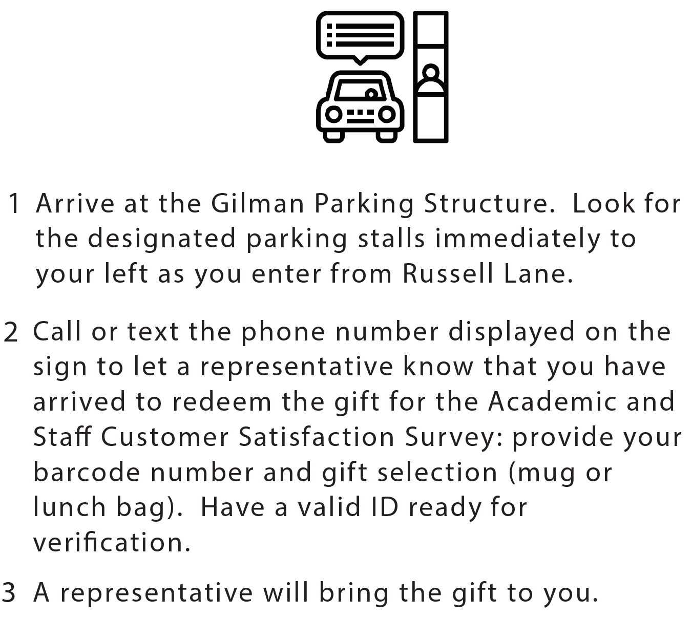 Drive up instructions for getting to the Campus Curbside Office at UCSD